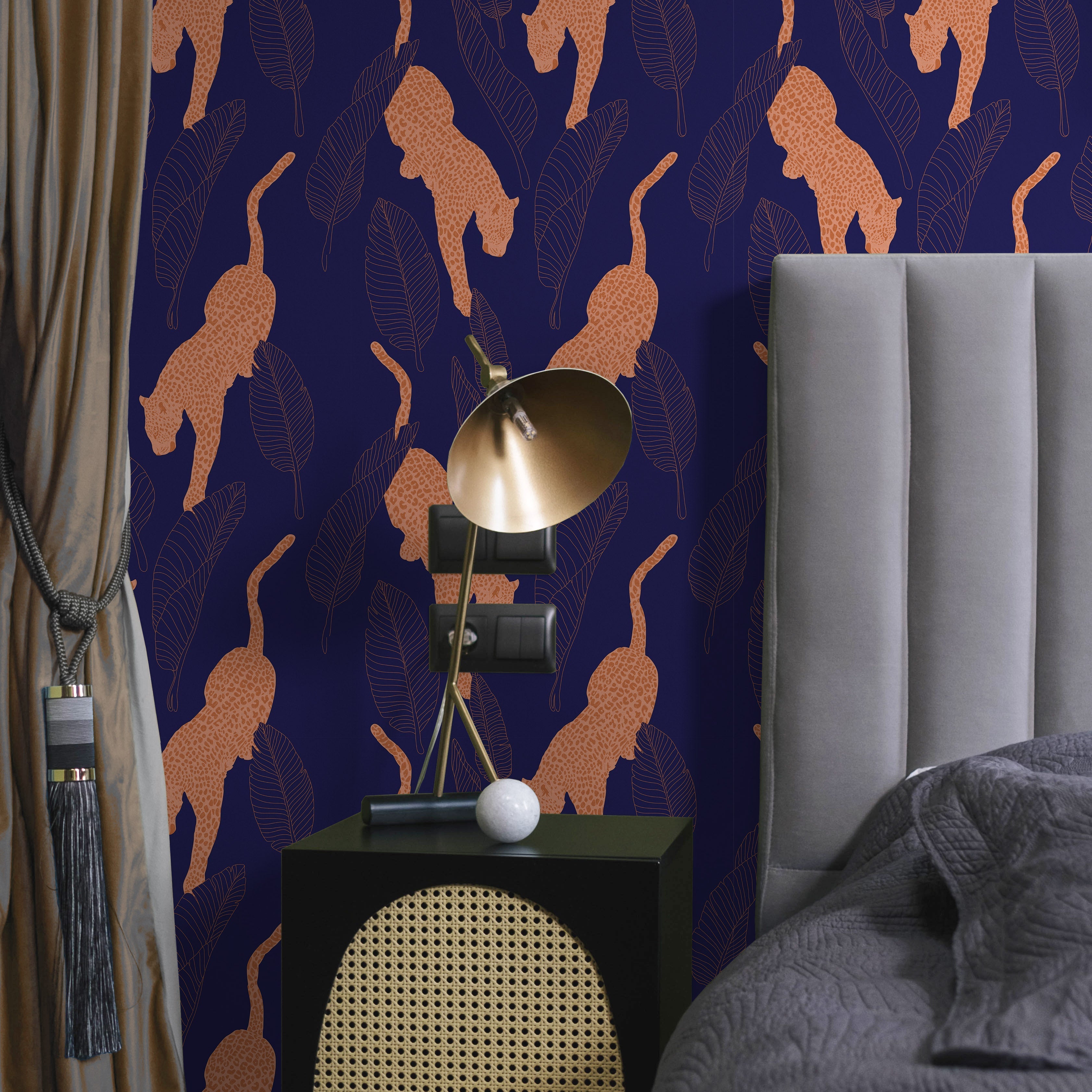 Leopards Peel and Stick Wallpaper, Removable Wallpaper, Traditional Wallpaper - Blue | DeccoPrint