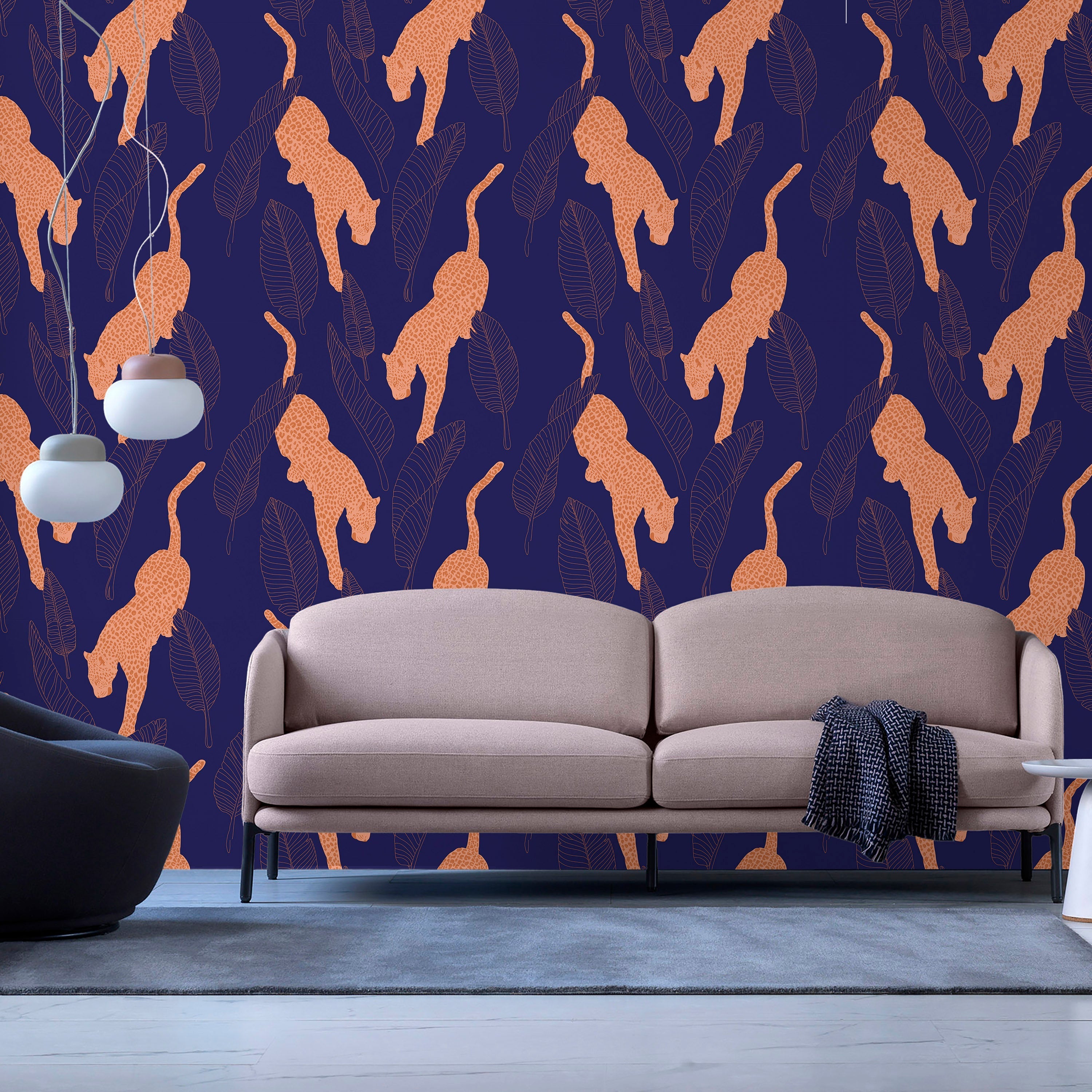 Leopards Peel and Stick Wallpaper, Removable Wallpaper, Traditional Wallpaper - Blue | DeccoPrint