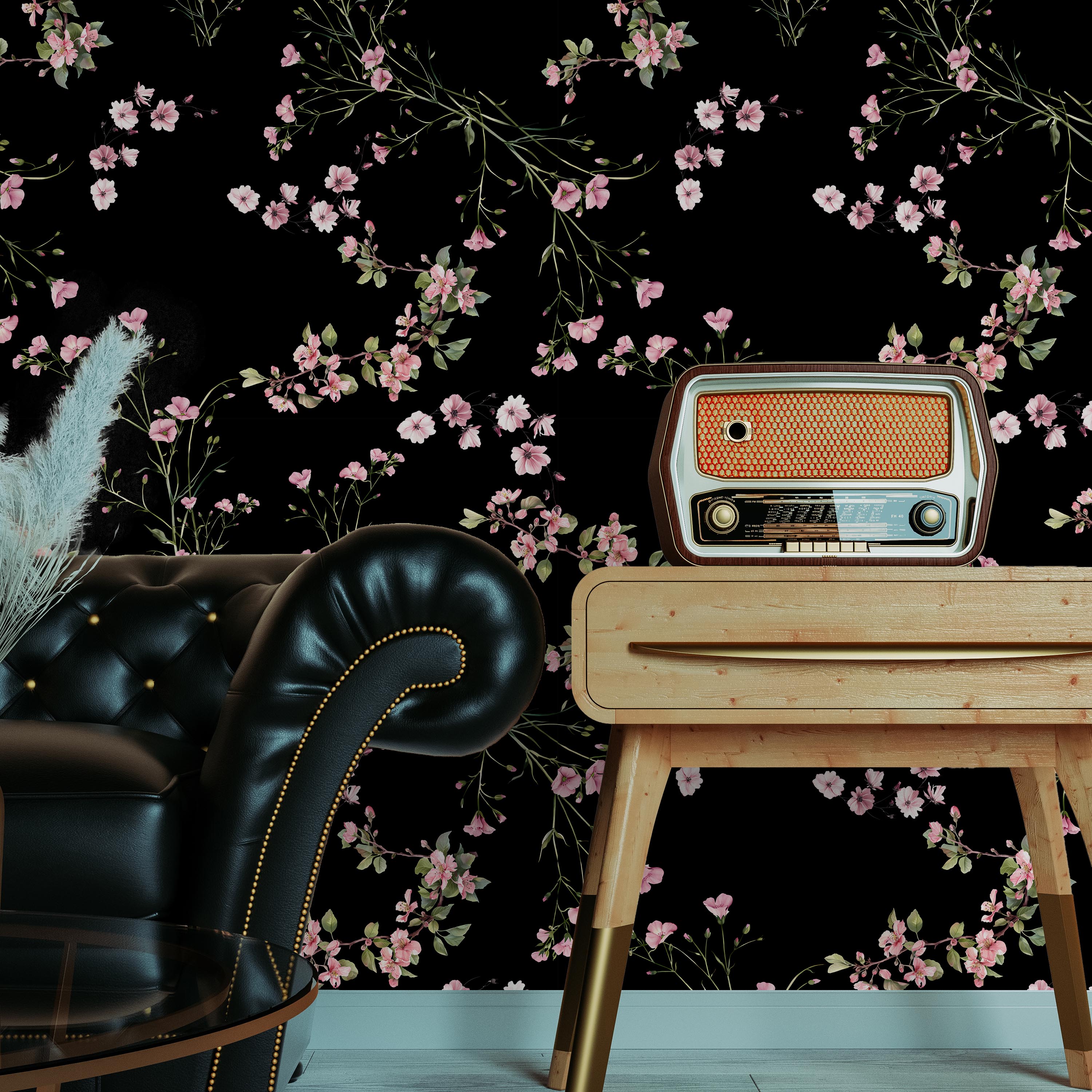 Leaves and Flowers Peel and Stick Wallpaper, Removable Wallpaper, Traditional Wallpaper | DeccoPrint