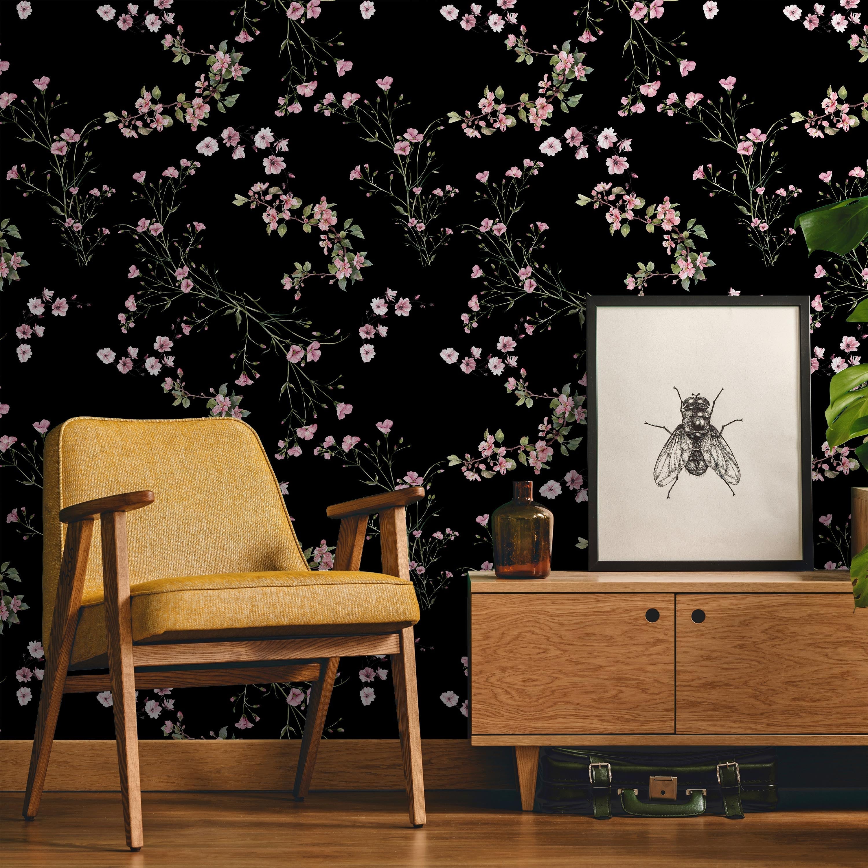 Leaves and Flowers Peel and Stick Wallpaper, Removable Wallpaper, Traditional Wallpaper | DeccoPrint