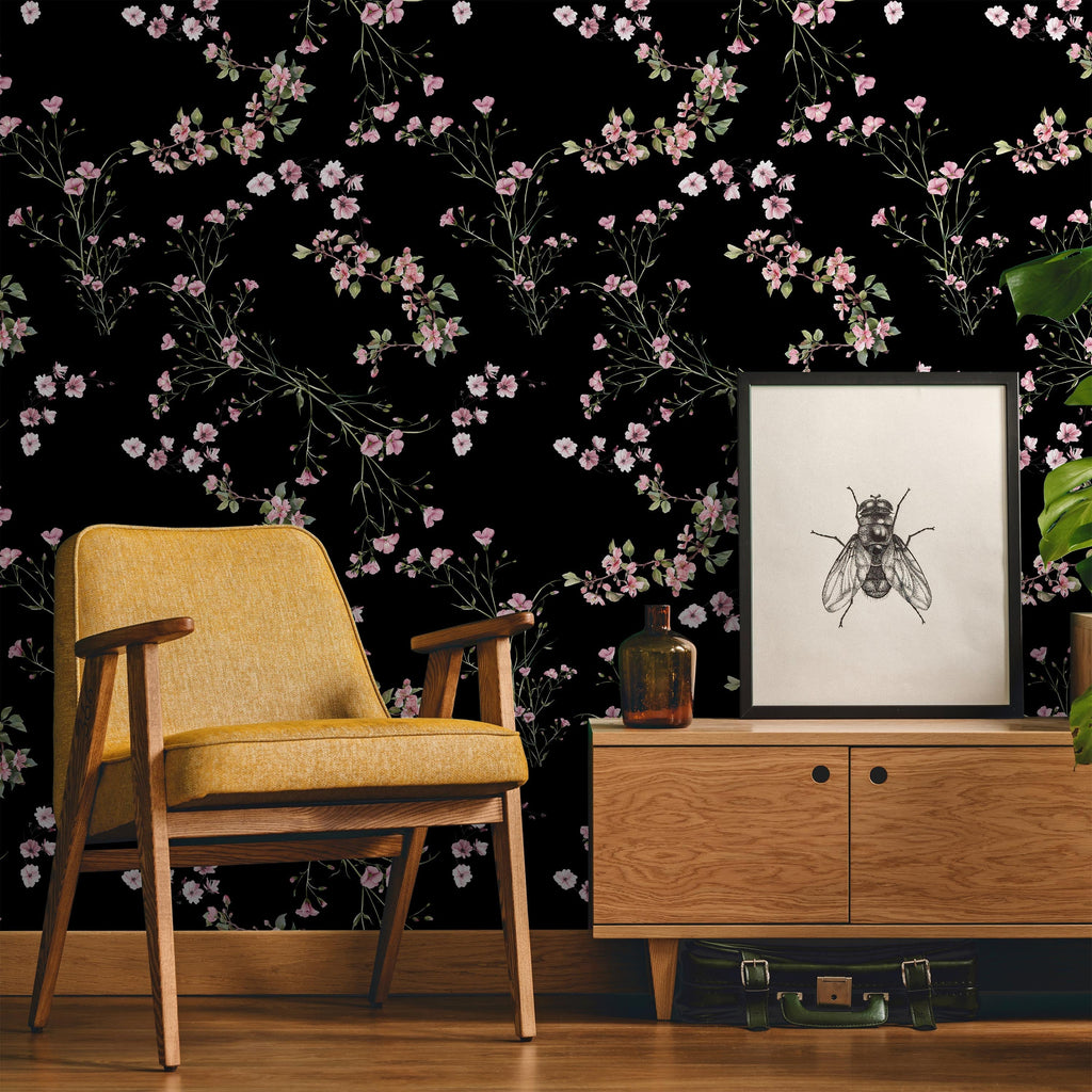 Leaves and Flowers Peel and Stick Wallpaper, Removable Wallpaper, Traditional Wallpaper | DeccoPrint