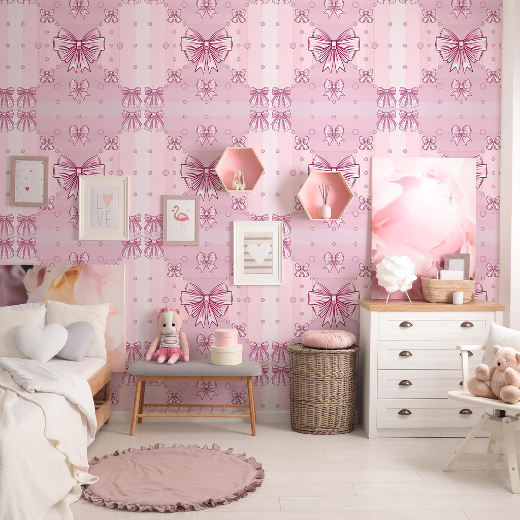 Rosy Bows Peel and Stick Wallpaper, Removable Wallpaper, Traditional Wallpaper | DeccoPrint