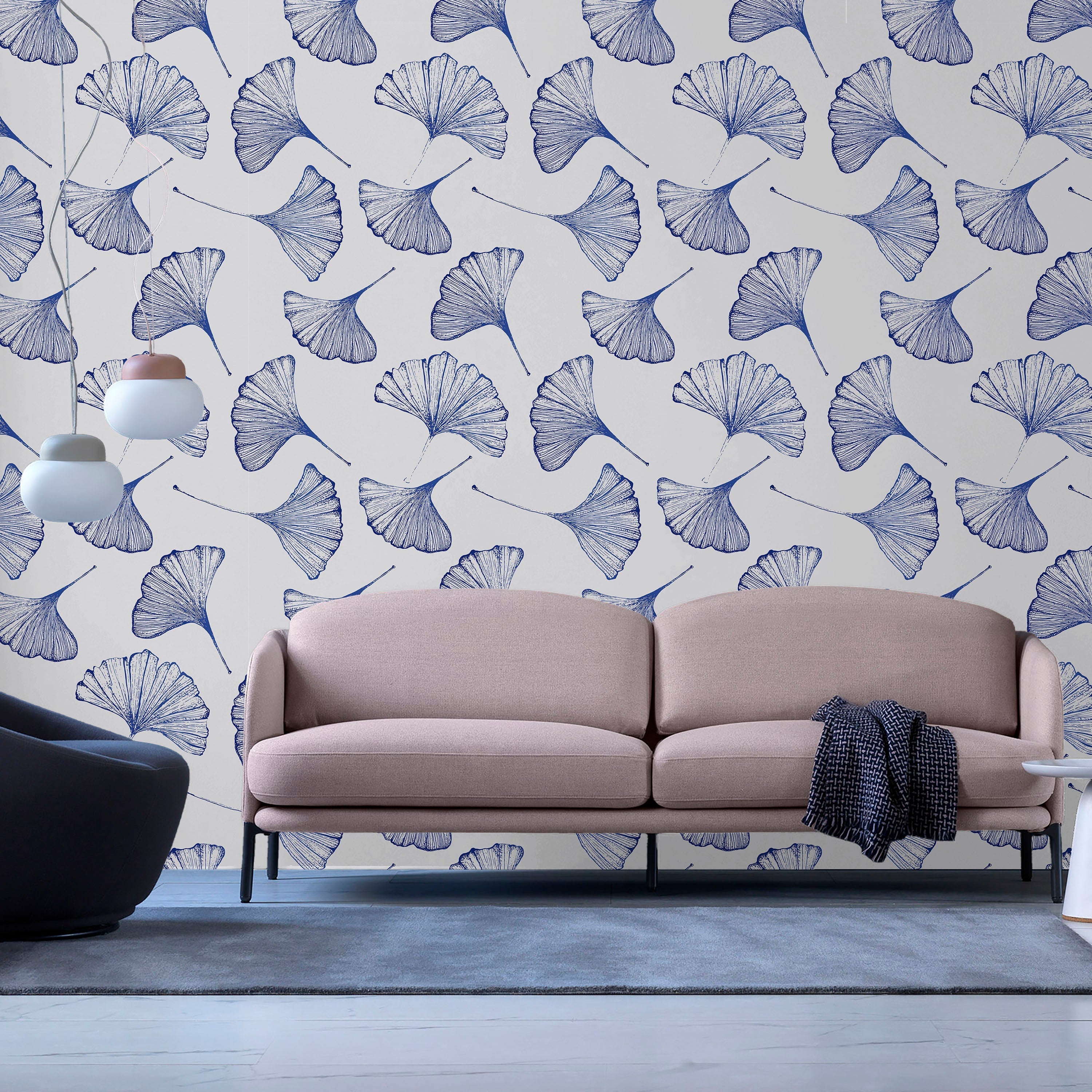 Ginkgo Leaves Peel and Stick Wallpaper, Removable Wallpaper, Traditional Wallpaper - Blue | DeccoPrint