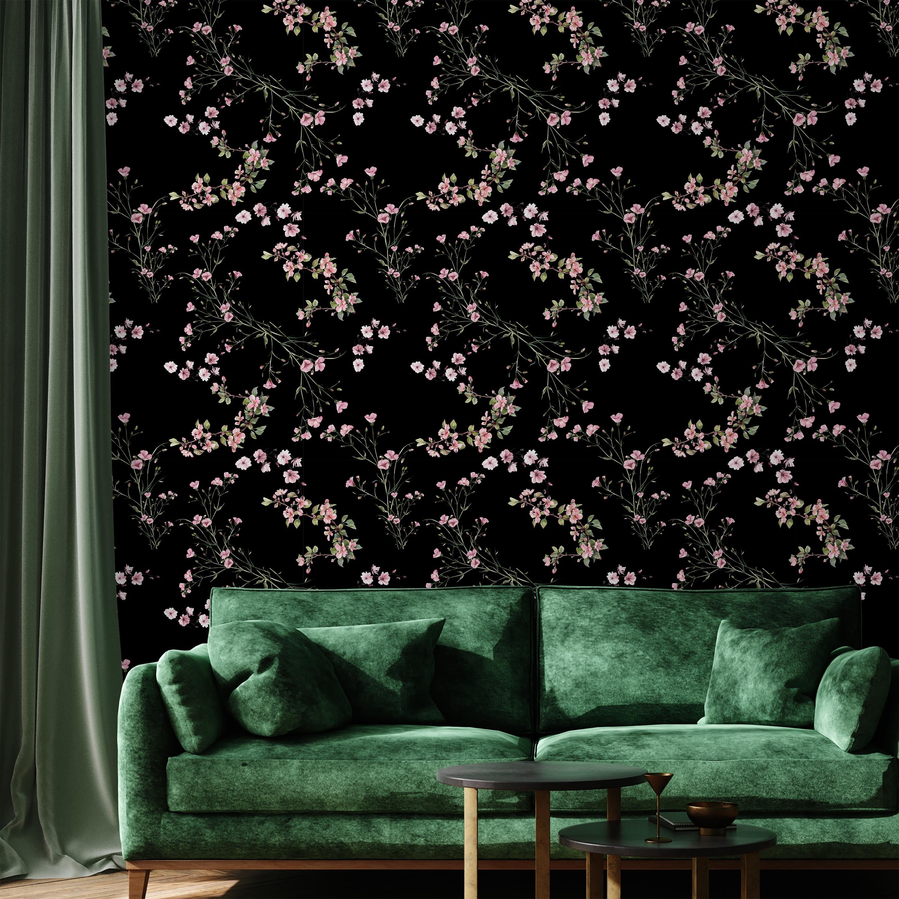 Leaves and Flowers Peel and Stick Wallpaper, Removable Wallpaper, Traditional Wallpaper | DeccoPrint