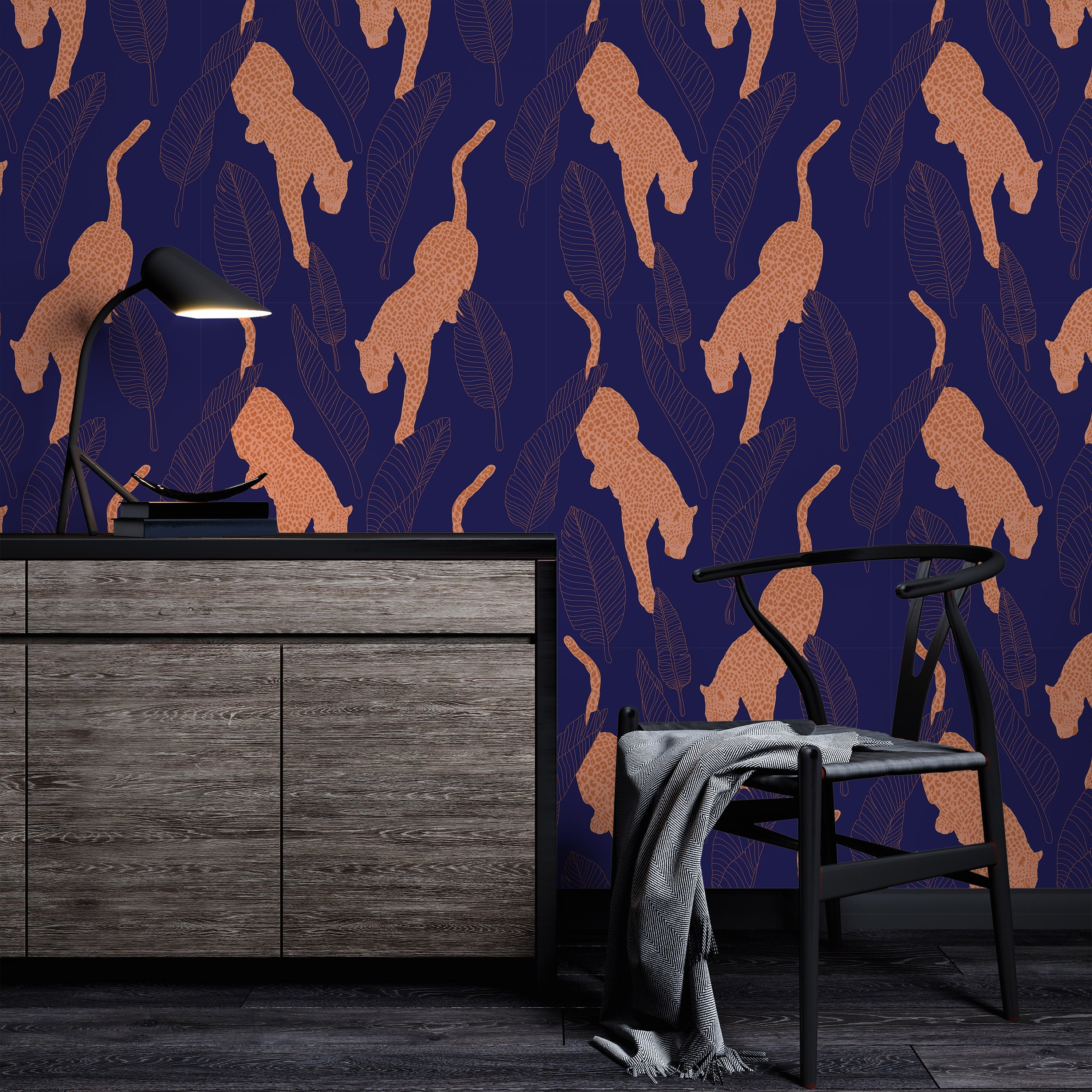 Leopards Peel and Stick Wallpaper, Removable Wallpaper, Traditional Wallpaper - Blue | DeccoPrint
