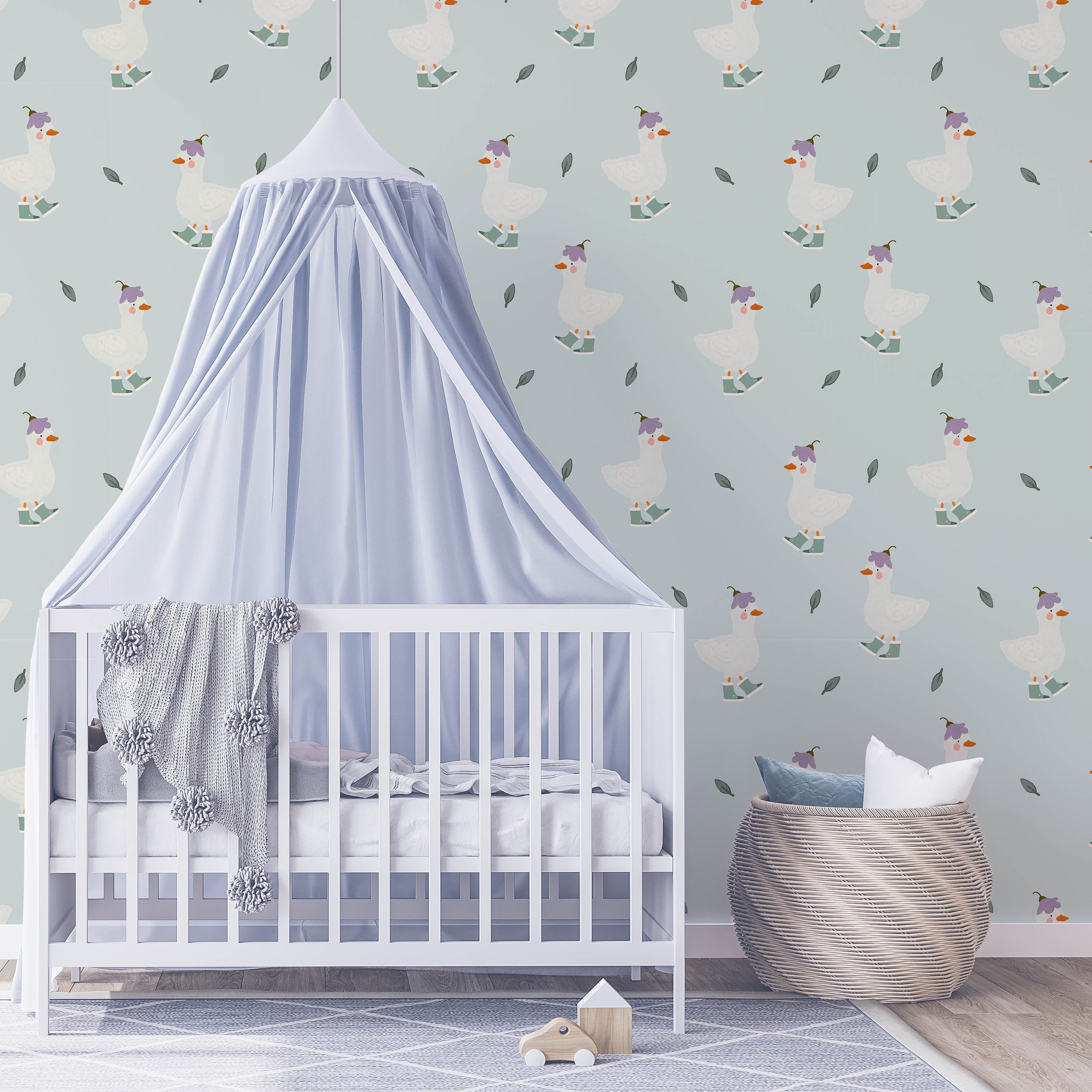 Silly Goose Peel and Stick Wallpaper, Removable Wallpaper, Traditional Wallpaper - Blue | DeccoPrint