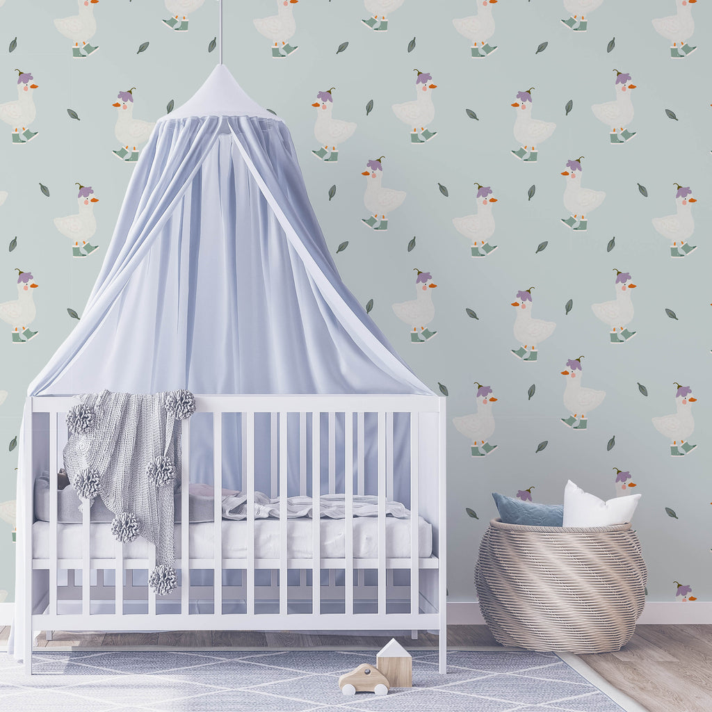 Silly Goose Peel and Stick Wallpaper, Removable Wallpaper, Traditional Wallpaper - Blue | DeccoPrint