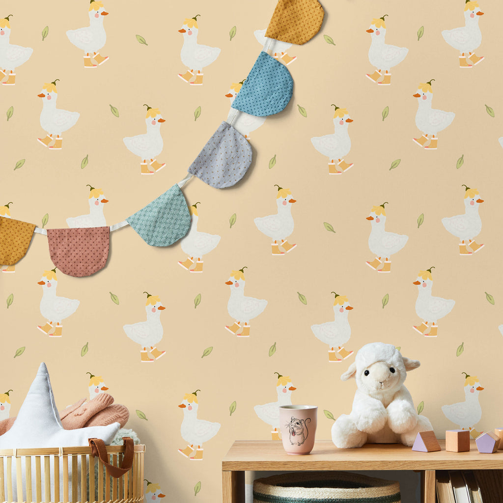 Silly Goose Peel and Stick Wallpaper, Removable Wallpaper, Traditional Wallpaper - Yellow | DeccoPrint