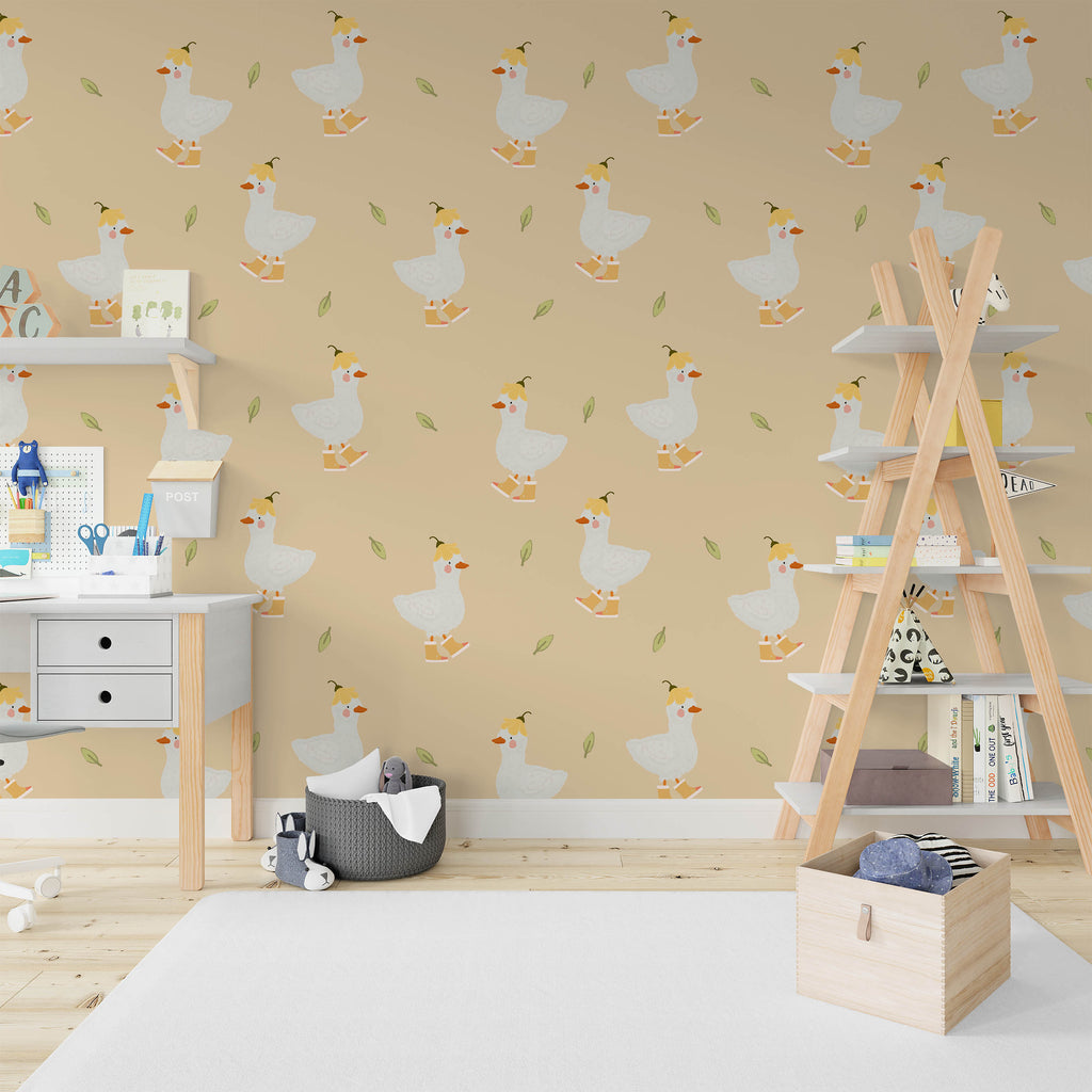 Silly Goose Peel and Stick Wallpaper, Removable Wallpaper, Traditional Wallpaper - Yellow | DeccoPrint