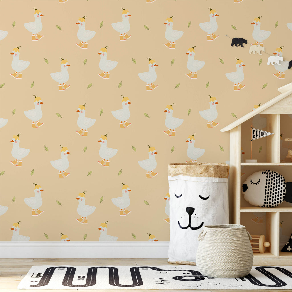 Silly Goose Peel and Stick Wallpaper, Removable Wallpaper, Traditional Wallpaper - Yellow | DeccoPrint