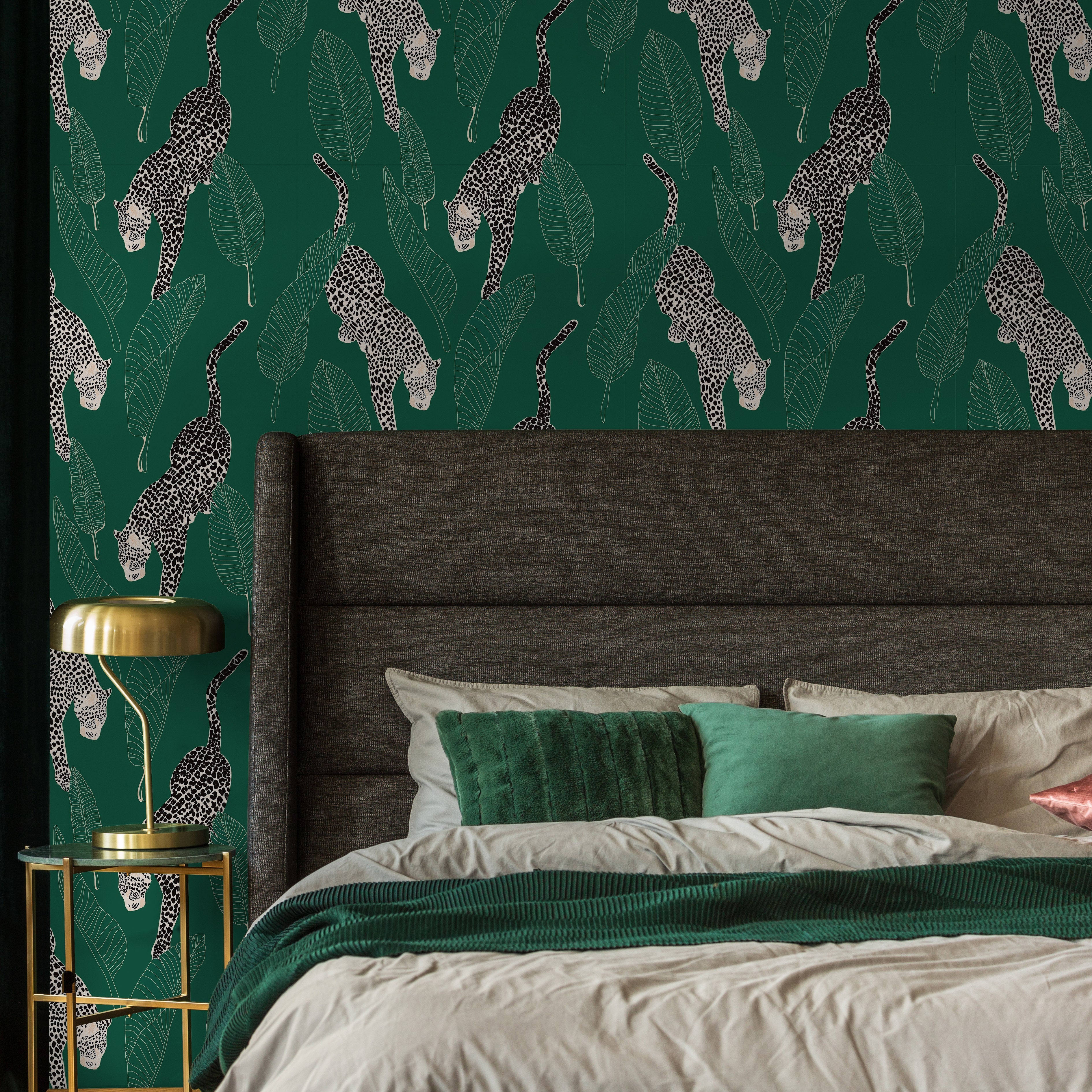 Leopards Peel and Stick Wallpaper, Removable Wallpaper, Traditional Wallpaper - Green | DeccoPrint