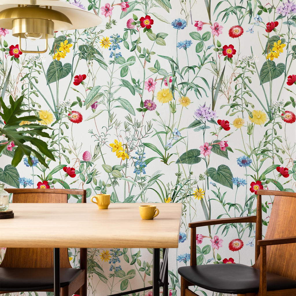Spring Meadow Peel and Stick Wallpaper, Removable Wallpaper, Traditional Wallpaper - White | DeccoPrint