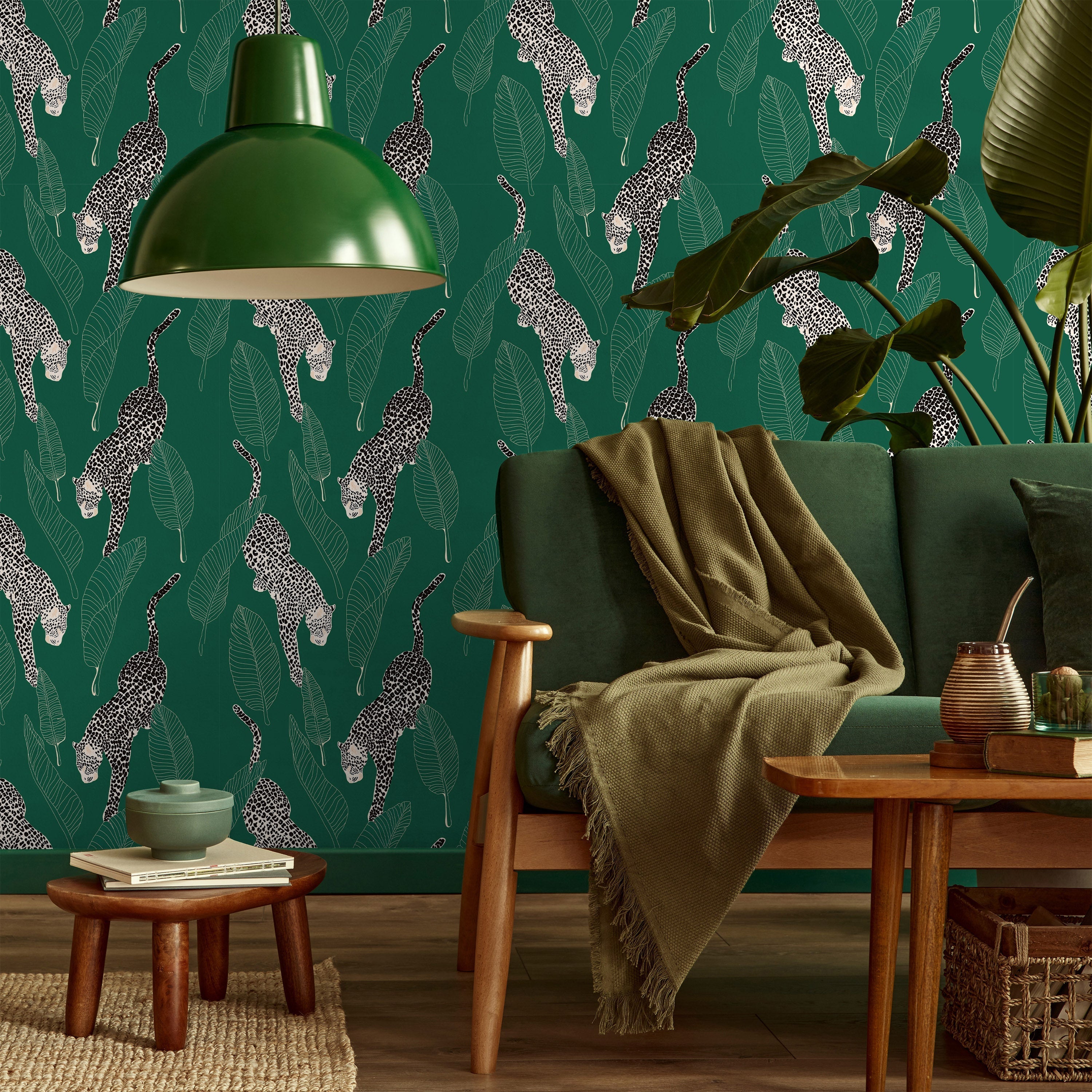 Leopards Peel and Stick Wallpaper, Removable Wallpaper, Traditional Wallpaper - Green | DeccoPrint