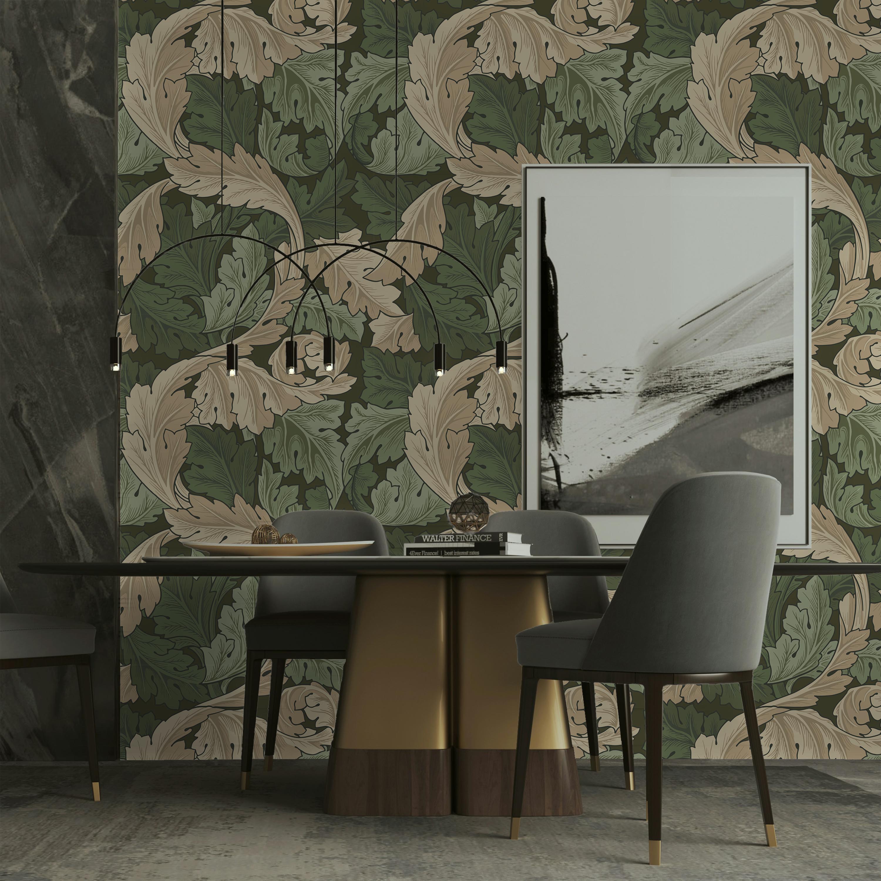 William Morris X Acanthus Peel and Stick Wallpaper, Removable Wallpaper, Traditional Wallpaper - Green | DeccoPrint