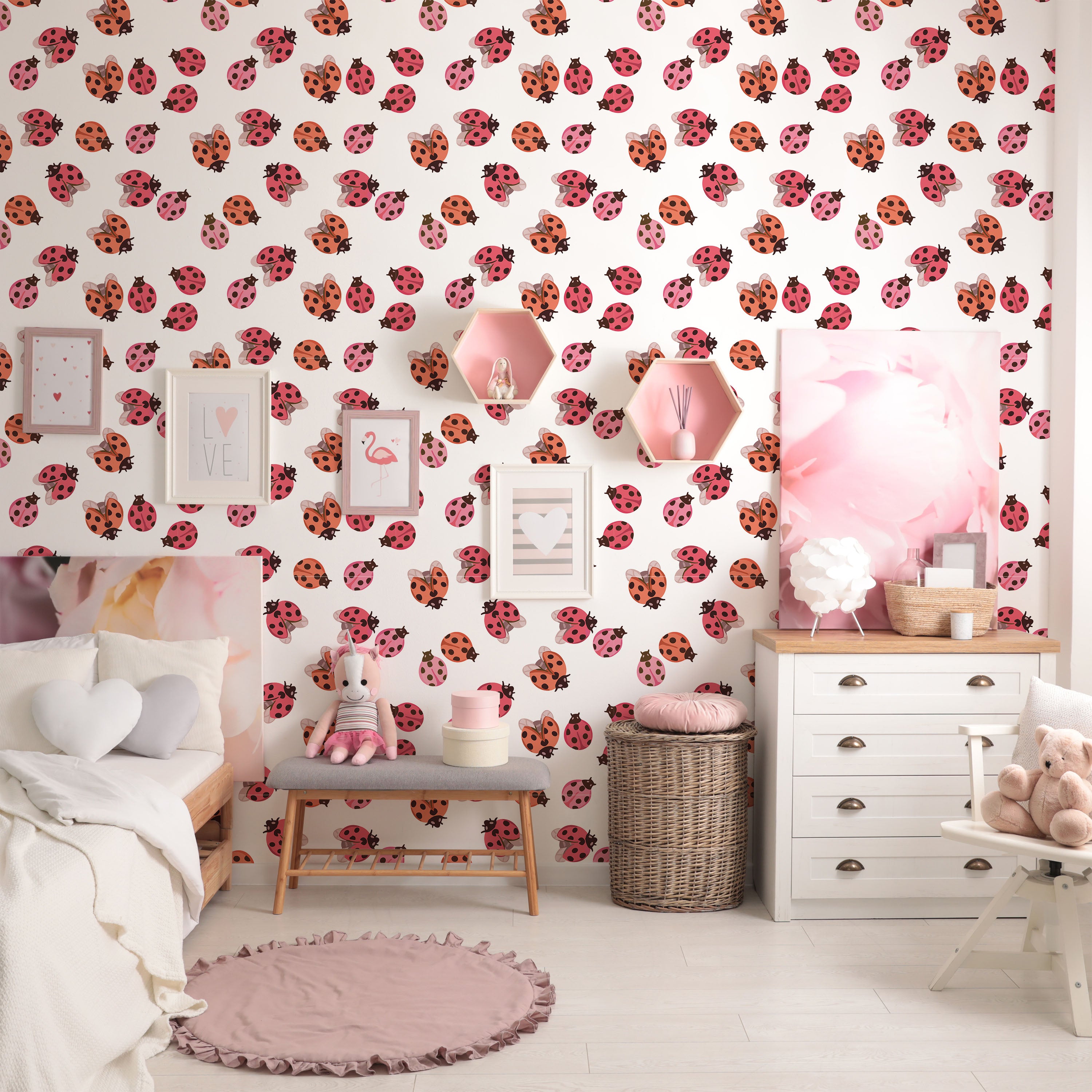 Tiny Ladybug Peel and Stick Wallpaper, Removable Wallpaper, Traditional Wallpaper | DeccoPrint