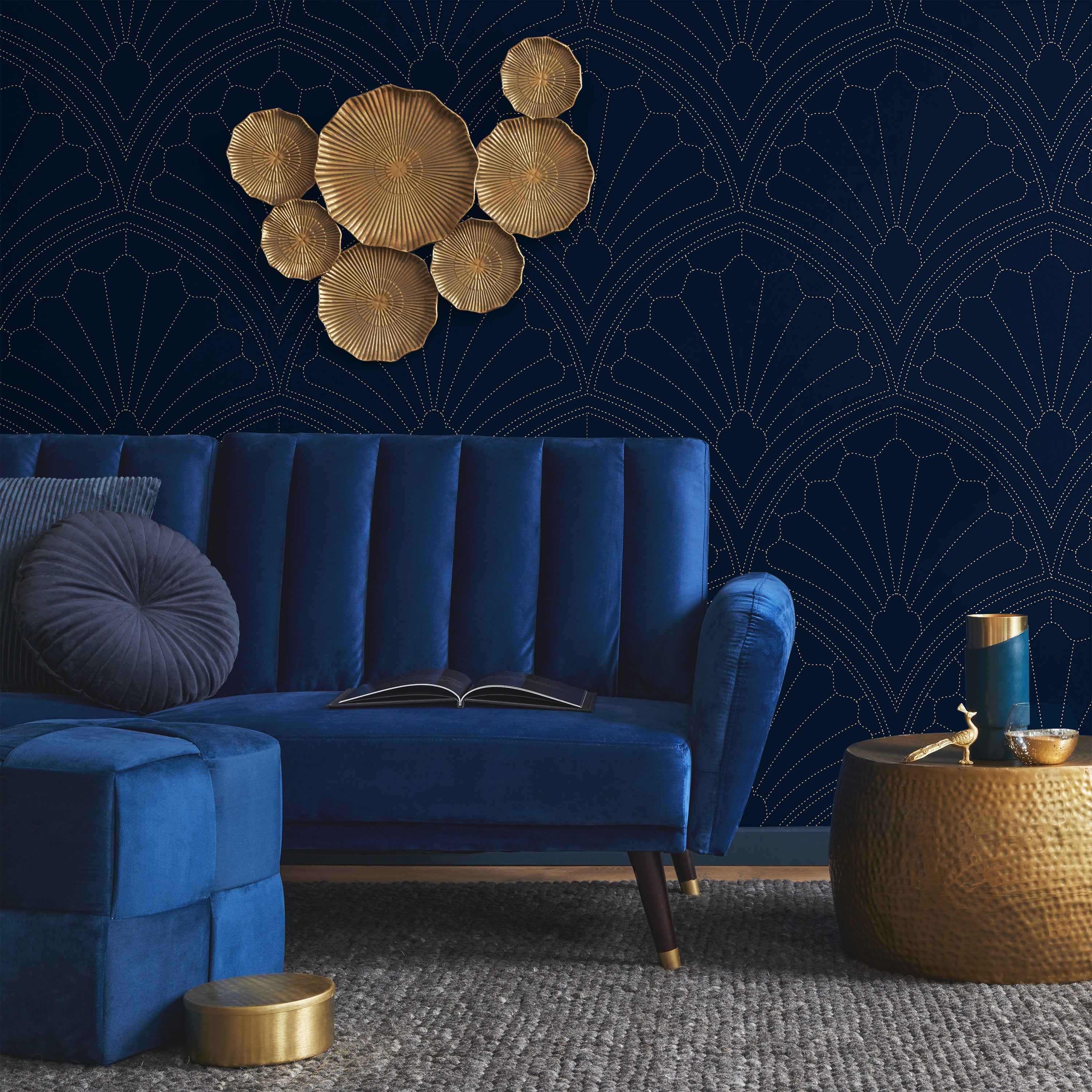 Monochrome Harmony Peel and Stick Wallpaper, Removable Wallpaper, Traditional Wallpaper - Navy | DeccoPrint