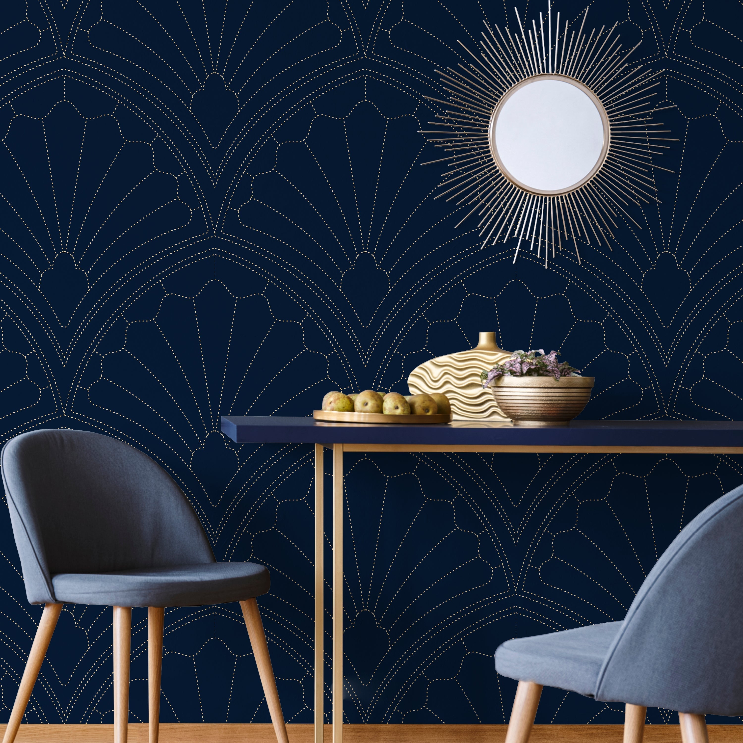 Monochrome Harmony Peel and Stick Wallpaper, Removable Wallpaper, Traditional Wallpaper - Navy | DeccoPrint