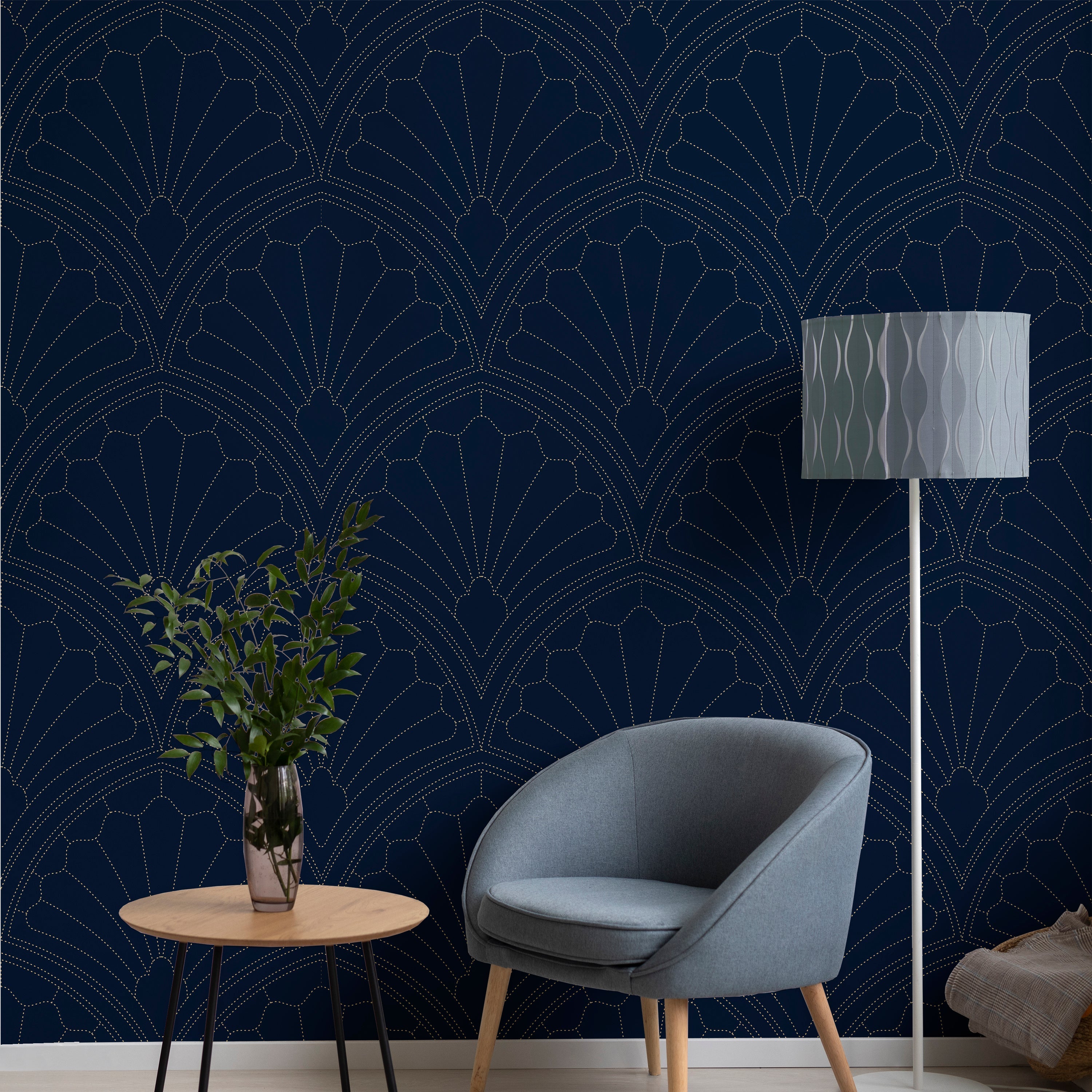 Monochrome Harmony Peel and Stick Wallpaper, Removable Wallpaper, Traditional Wallpaper - Navy | DeccoPrint