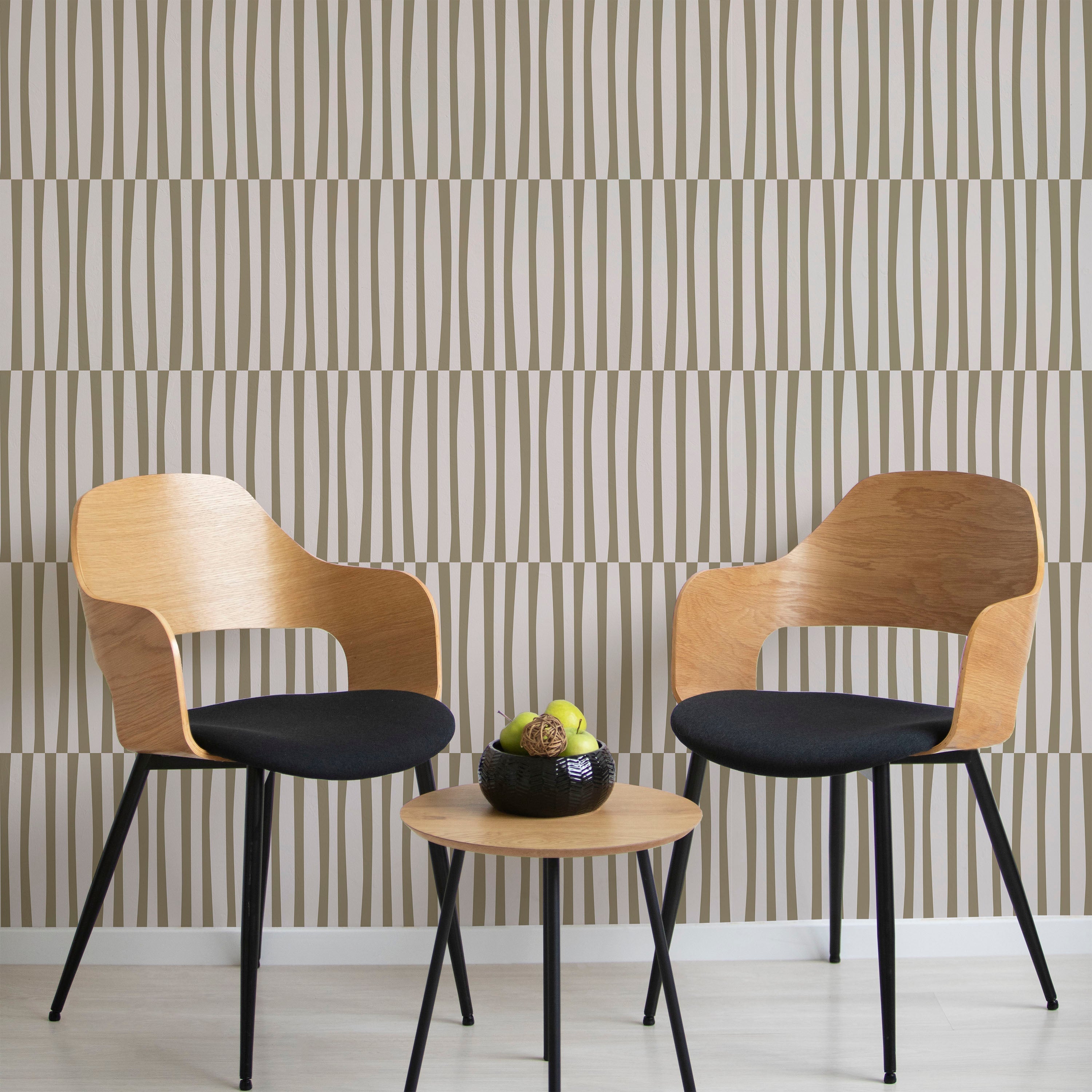 Retro Lines Peel and Stick Wallpaper, Removable Wallpaper, Traditional Wallpaper - Beige | DeccoPrint