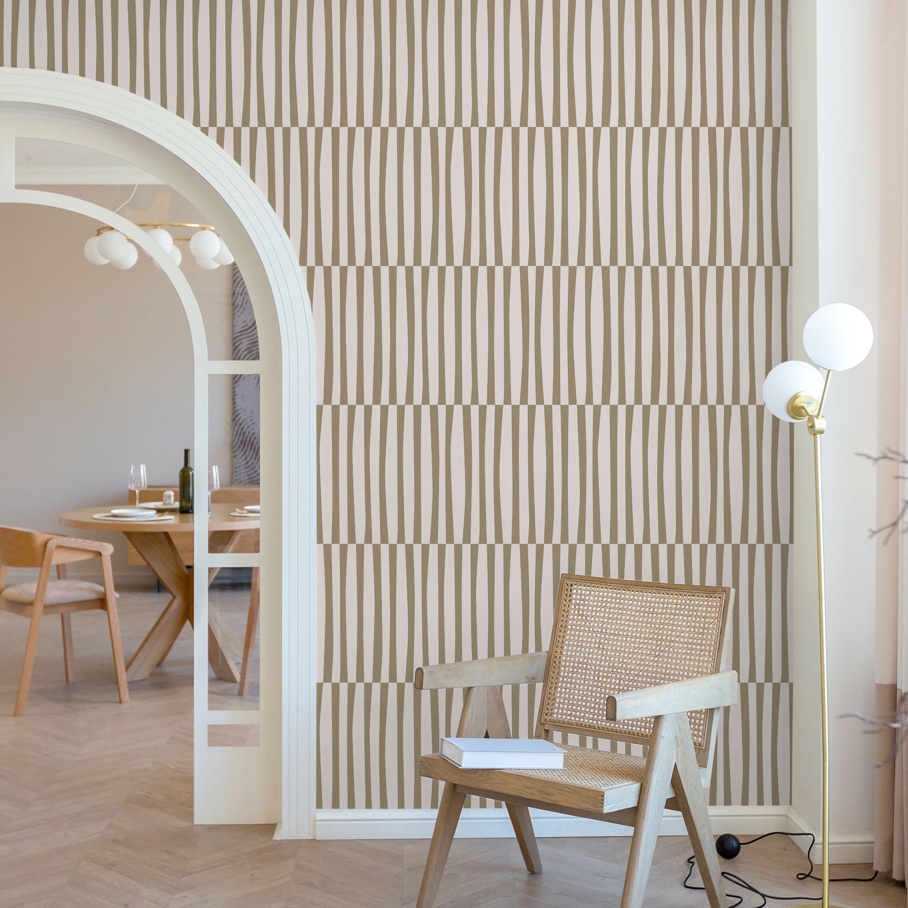 Retro Lines Peel and Stick Wallpaper, Removable Wallpaper, Traditional Wallpaper - Beige | DeccoPrint