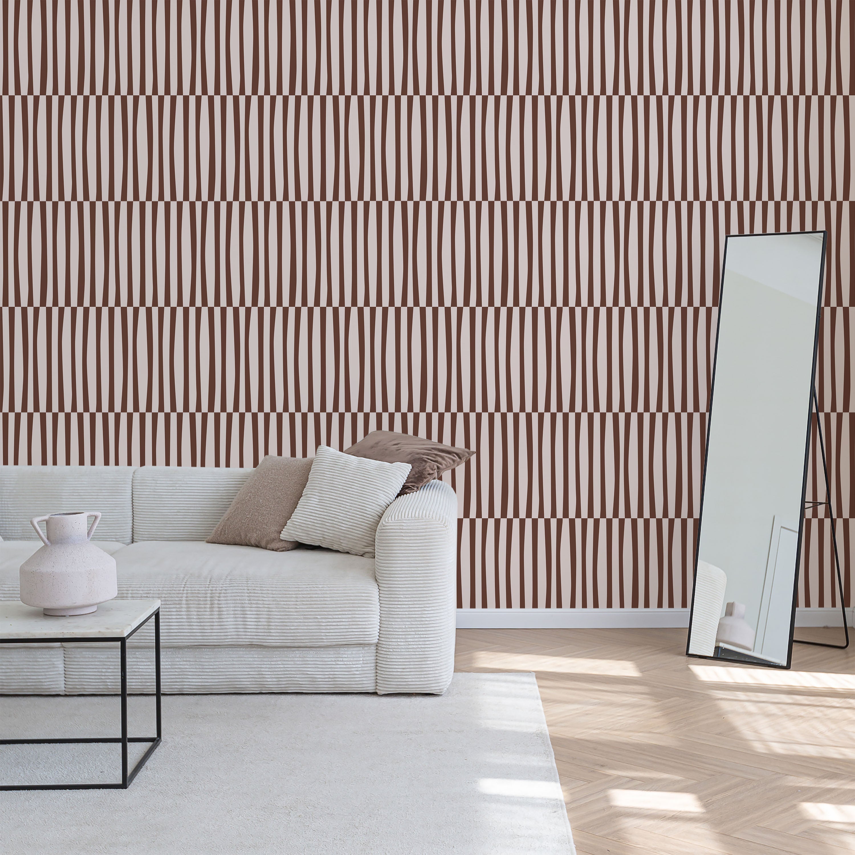 Retro Lines Peel and Stick Wallpaper, Removable Wallpaper, Traditional Wallpaper - Brown | DeccoPrint