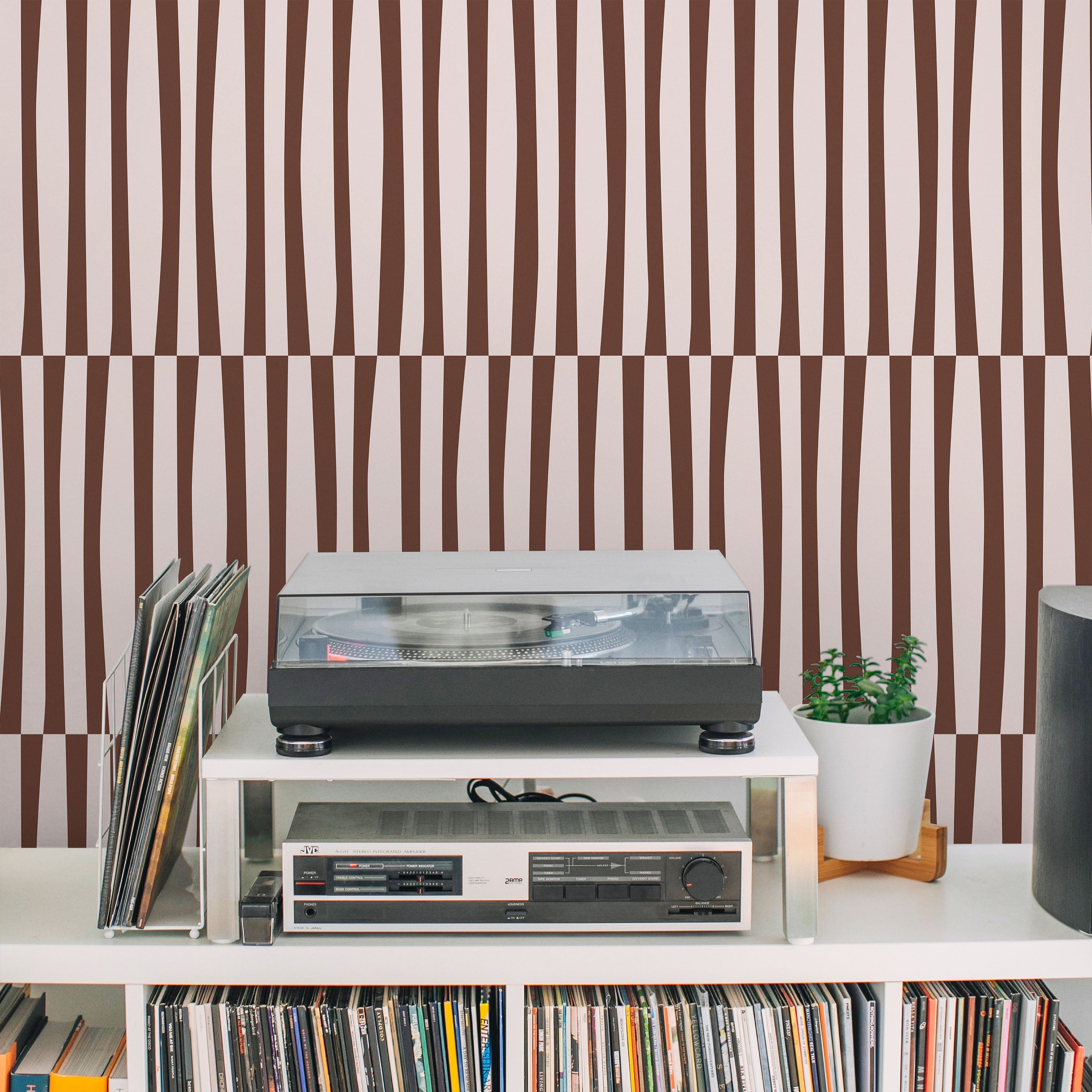 Retro Lines Peel and Stick Wallpaper, Removable Wallpaper, Traditional Wallpaper - Brown | DeccoPrint