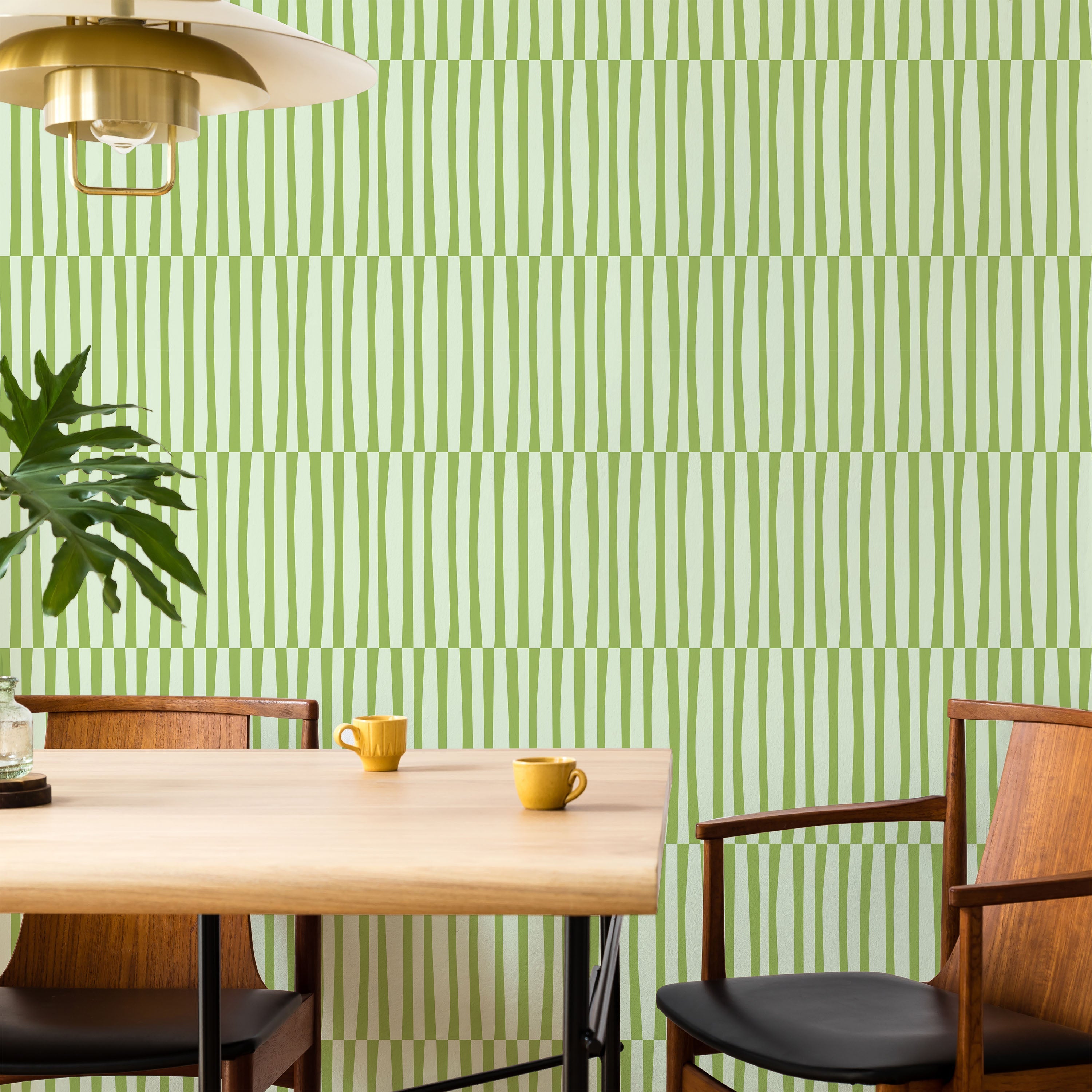 Retro Lines Peel and Stick Wallpaper, Removable Wallpaper, Traditional Wallpaper - Green | DeccoPrint