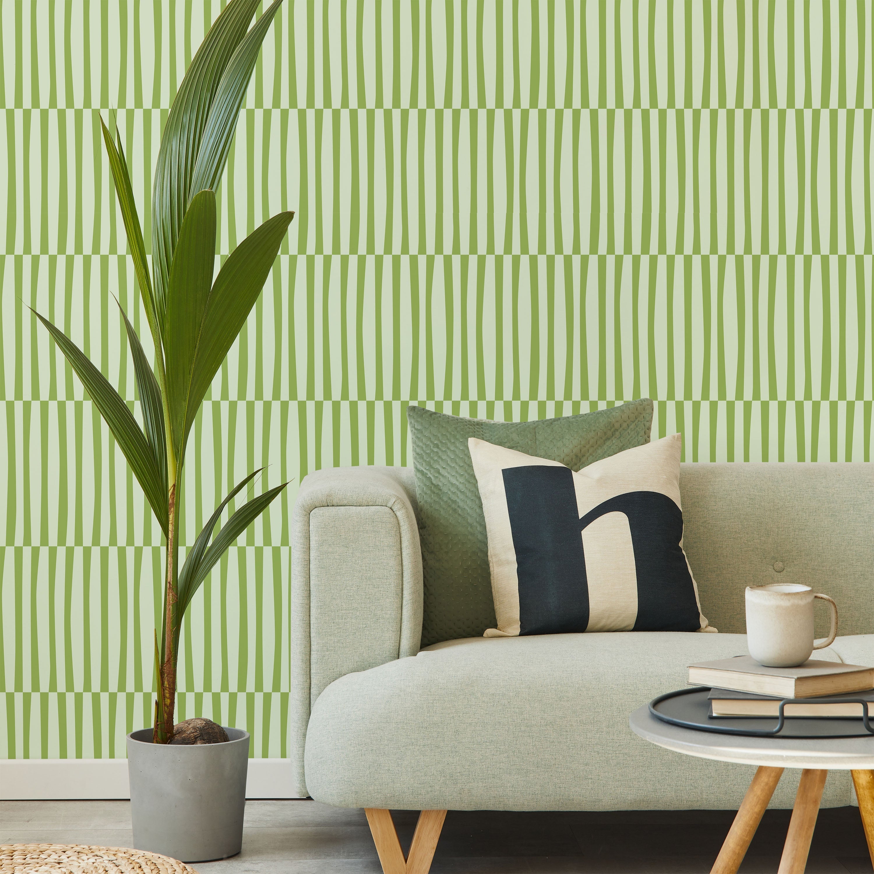 Retro Lines Peel and Stick Wallpaper, Removable Wallpaper, Traditional Wallpaper - Green | DeccoPrint