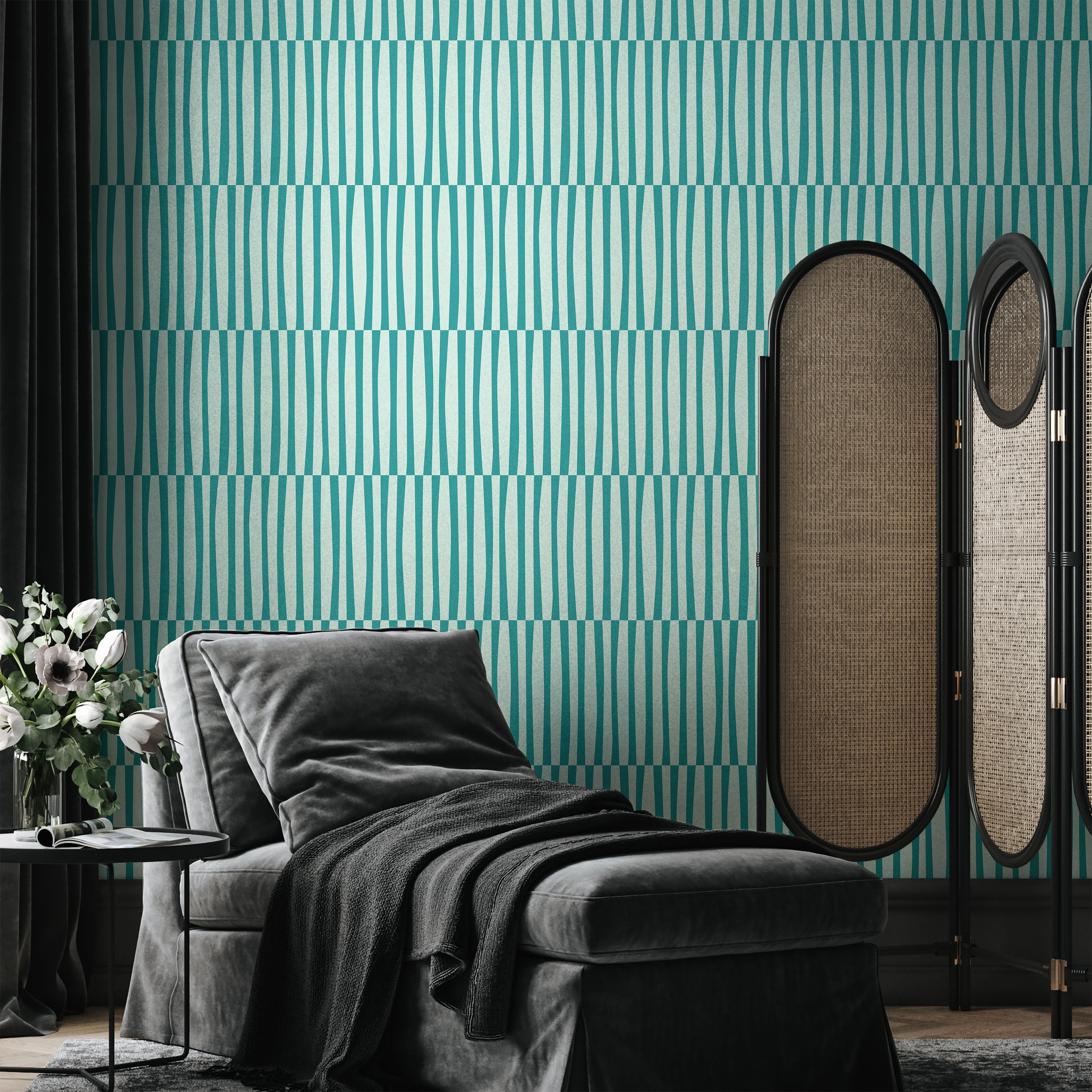 Retro Lines Peel and Stick Wallpaper, Removable Wallpaper, Traditional Wallpaper - Teal | DeccoPrint