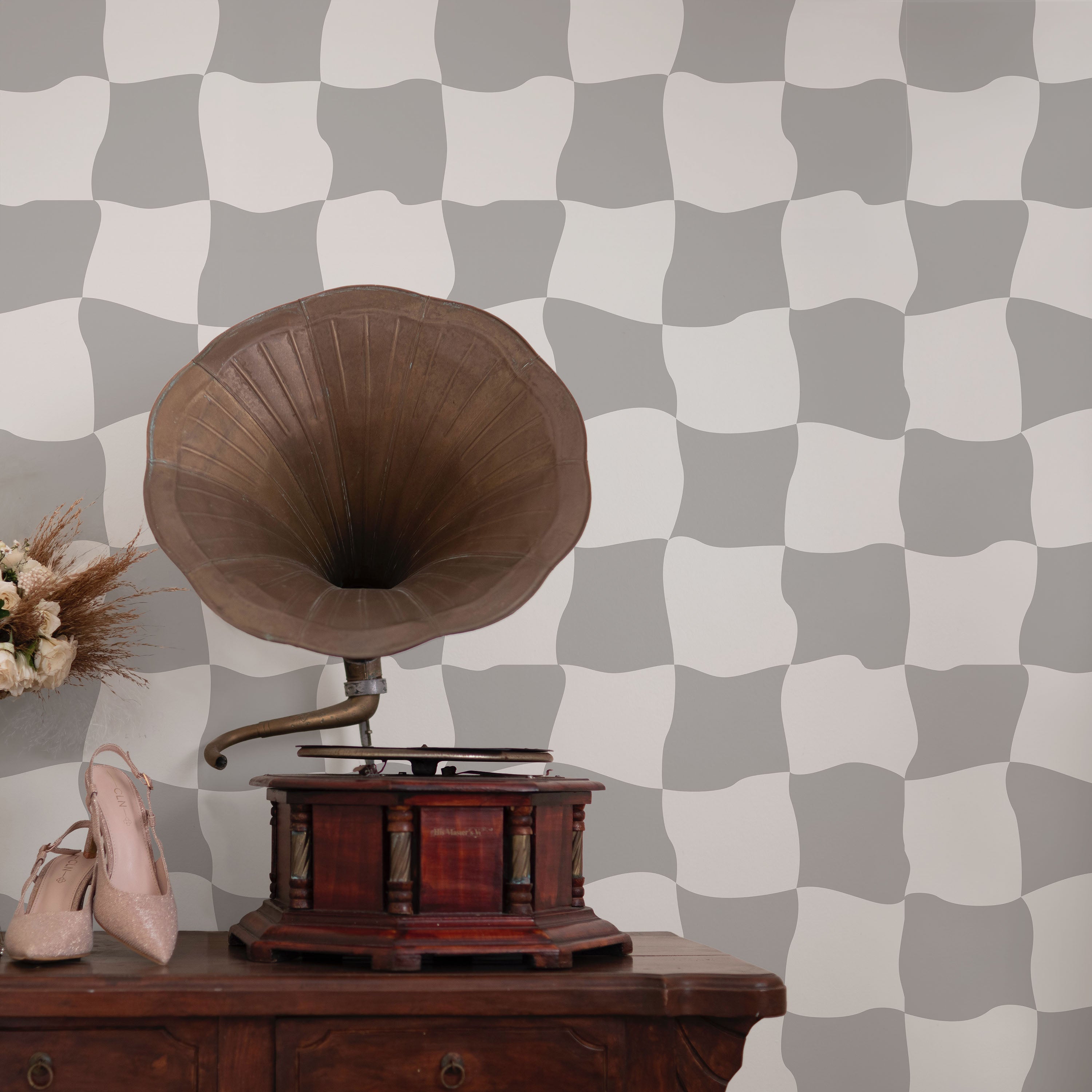 Wavy Squares Peel and Stick Wallpaper, Removable Wallpaper, Traditional Wallpaper - Gray | DeccoPrint