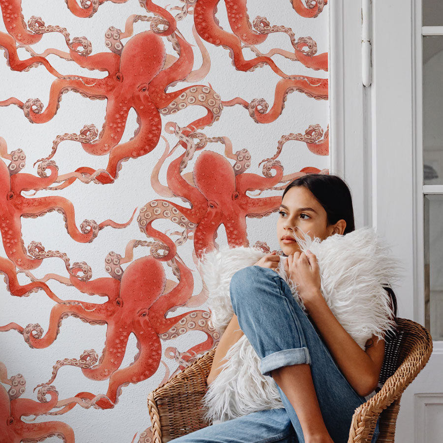 Eco-friendly interior for Animals style self-adhesive wall art – Red Octopus | DeccoPrint
