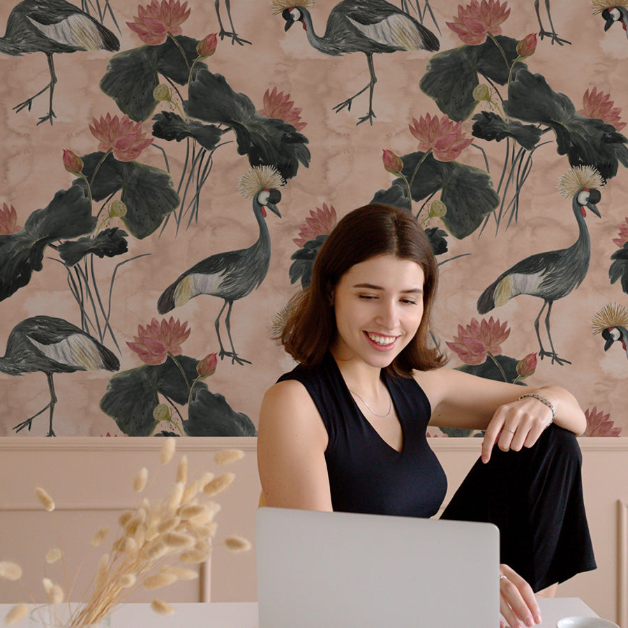Eco-friendly interior for Birds style self-adhesive wall art – Crowned Cranes | DeccoPrint