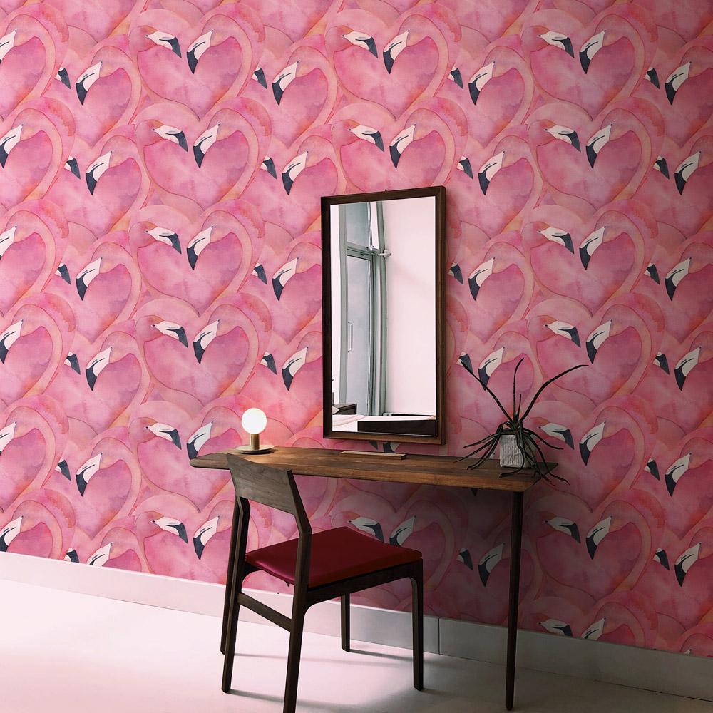 Eco-friendly interior for Birds style self-adhesive wall art – Flamingo Love | DeccoPrint