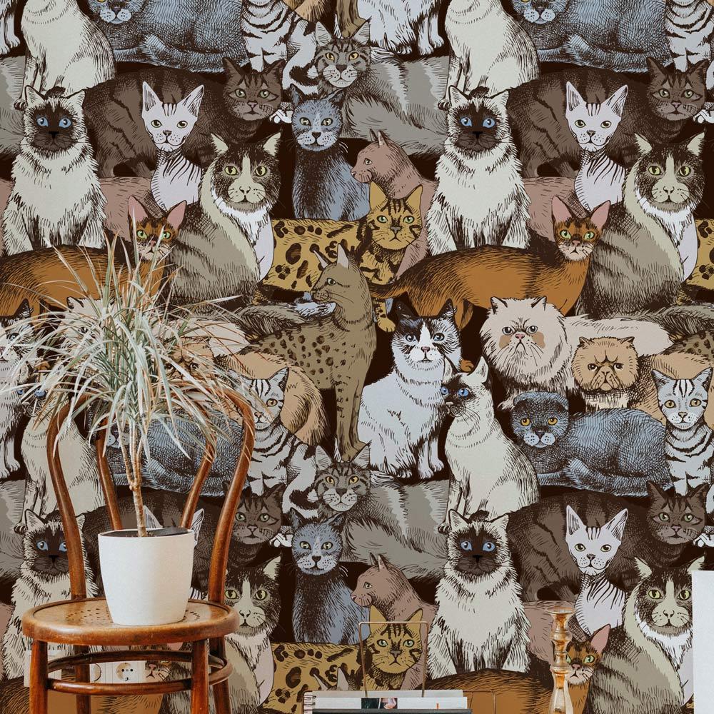 Eco-friendly interior for Animals style self-adhesive wall art – Band of Cats | DeccoPrint