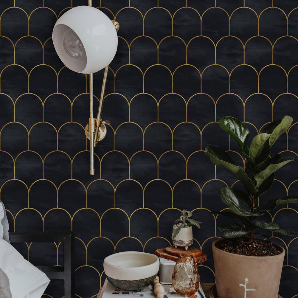 Removable Art Deco style wallpaper in the interior from DeccoPrint | Gilded Mansion
