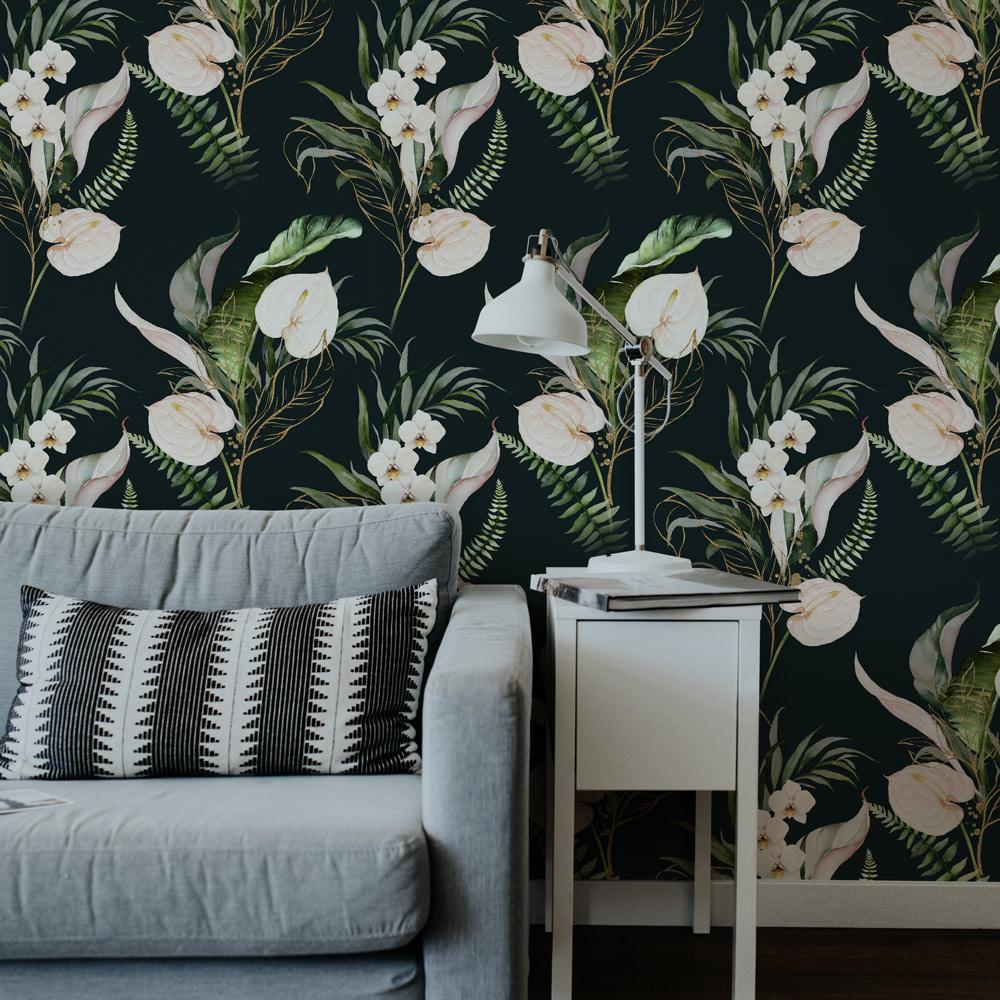 Eco-friendly interior for Dark Floral style self-adhesive wall art – Tropical Foliage | DeccoPrint