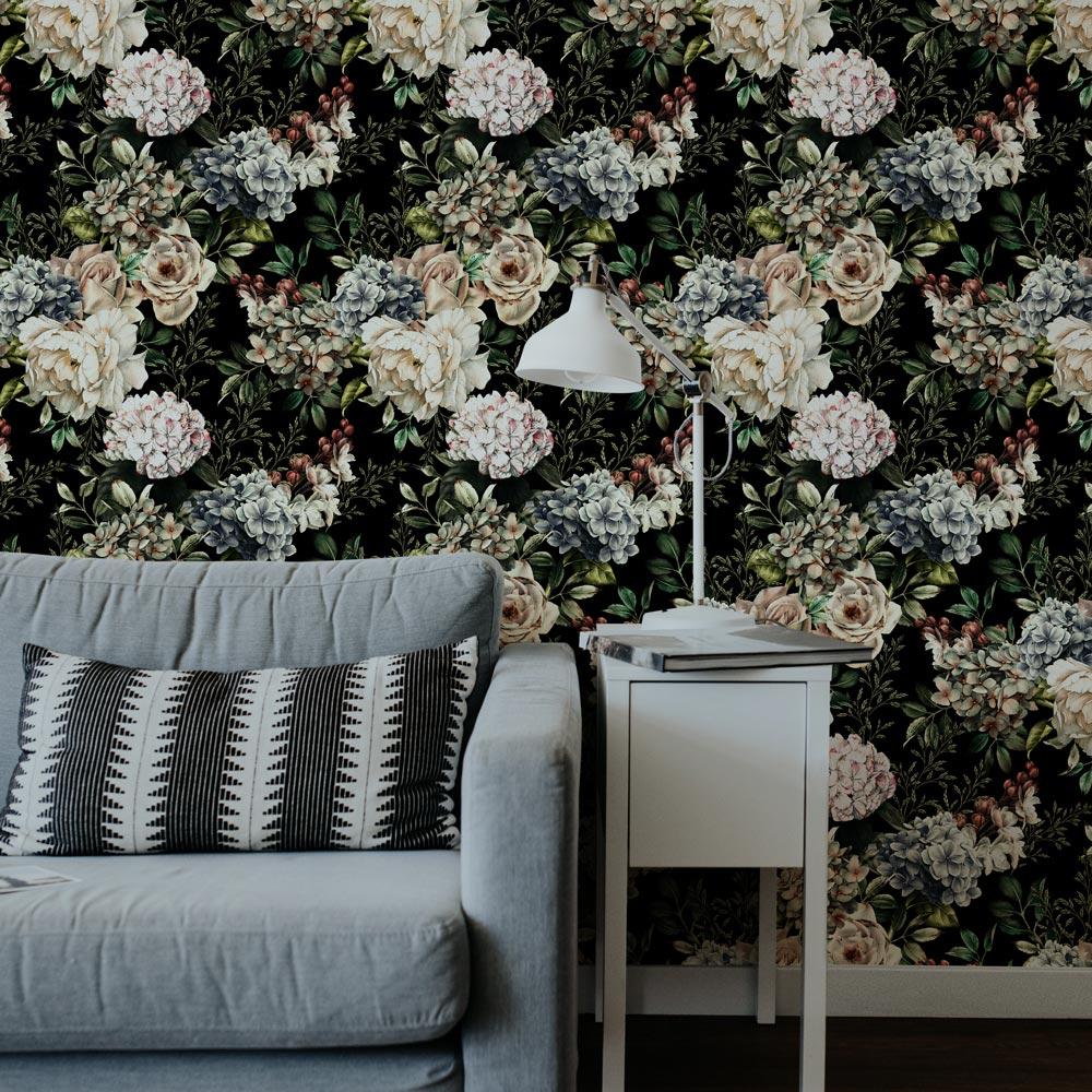 Eco-friendly interior for Dark Floral style self-adhesive wall art – Vintage Flowers | DeccoPrint