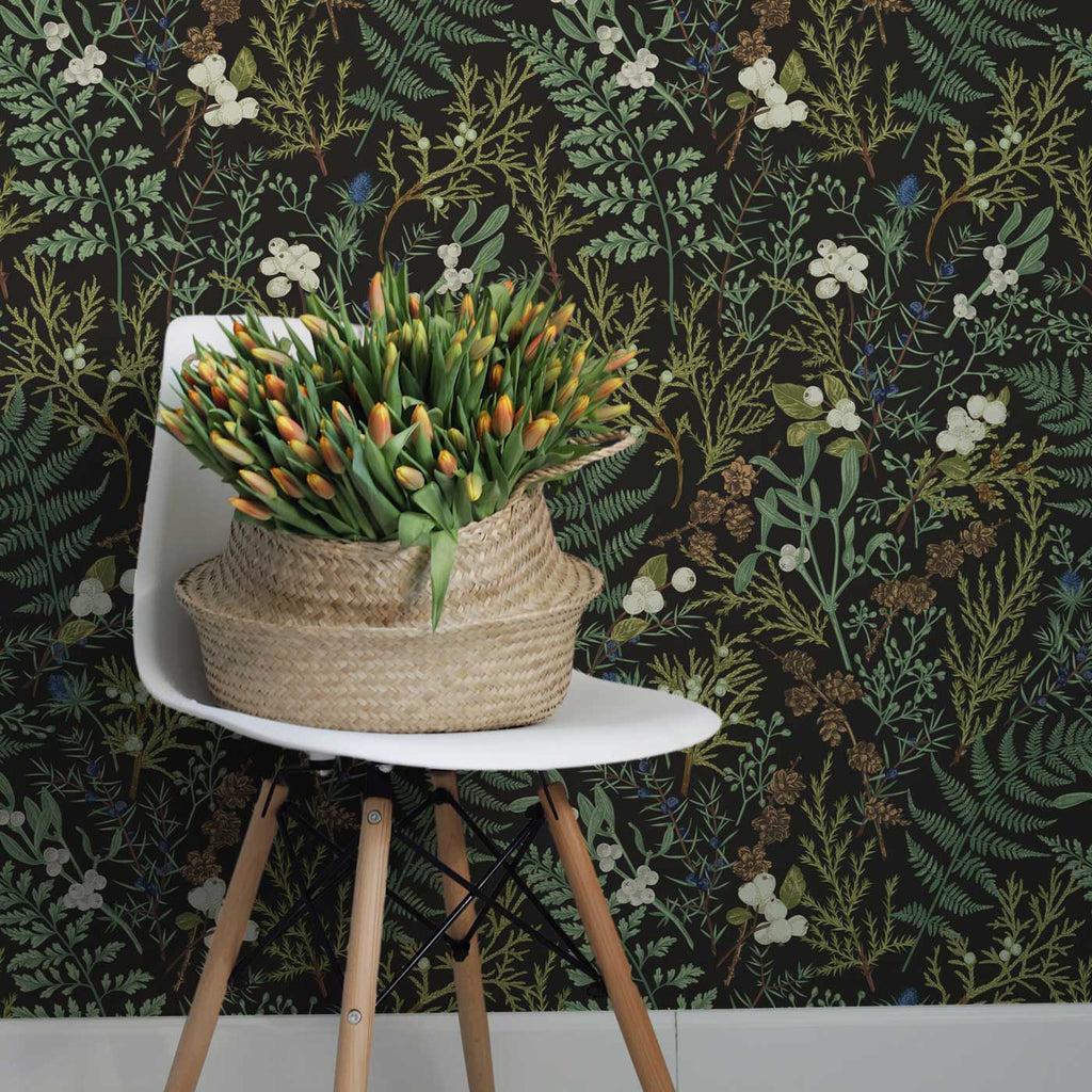Removable Leaves style wallpaper in the interior from DeccoPrint | Midnight Tale